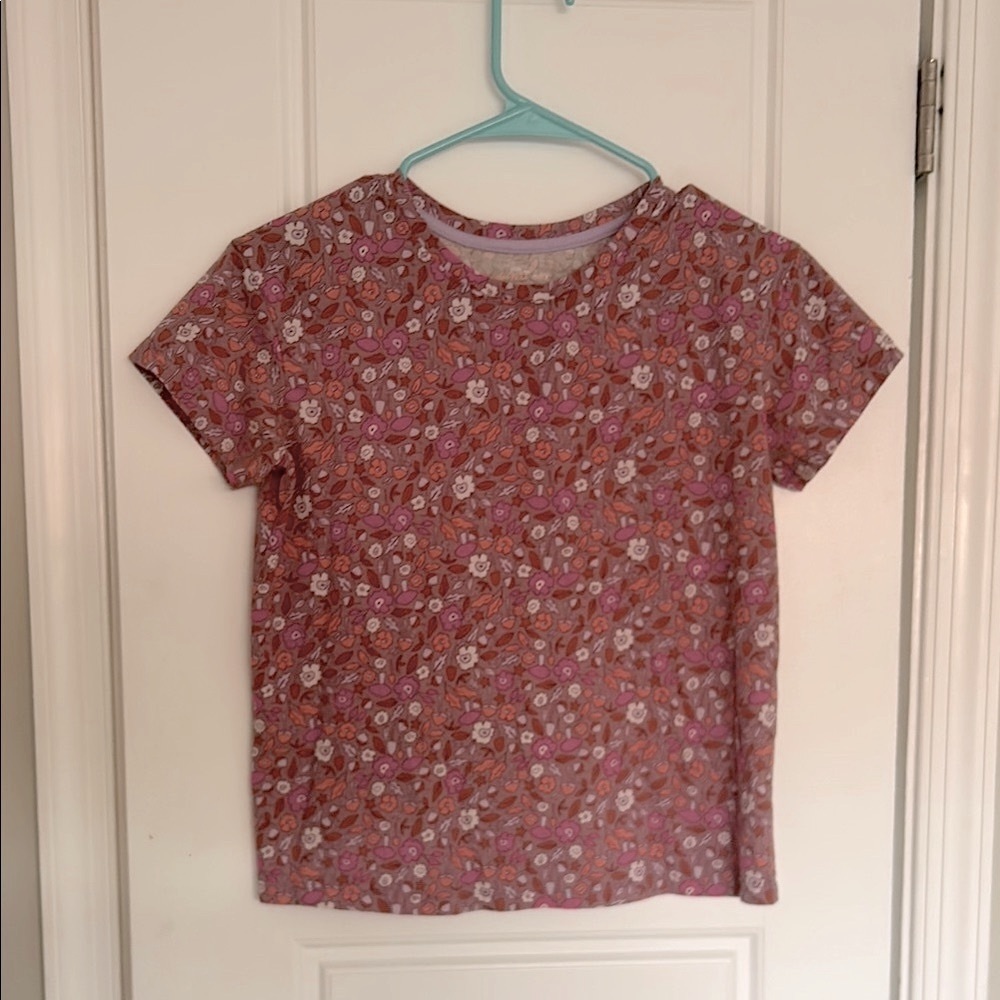 Cat & Jack Pink and Brown Short Sleeve Tee Floral Design
